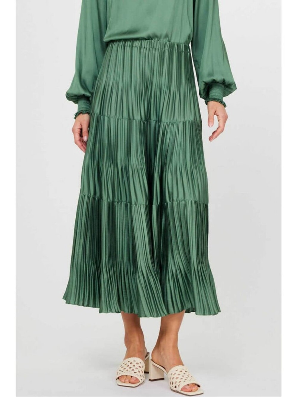 Current Air (Anthropologie Partner) High Waisted Pleated Green Maxi Skirt, Sz S - Picture 6 of 6